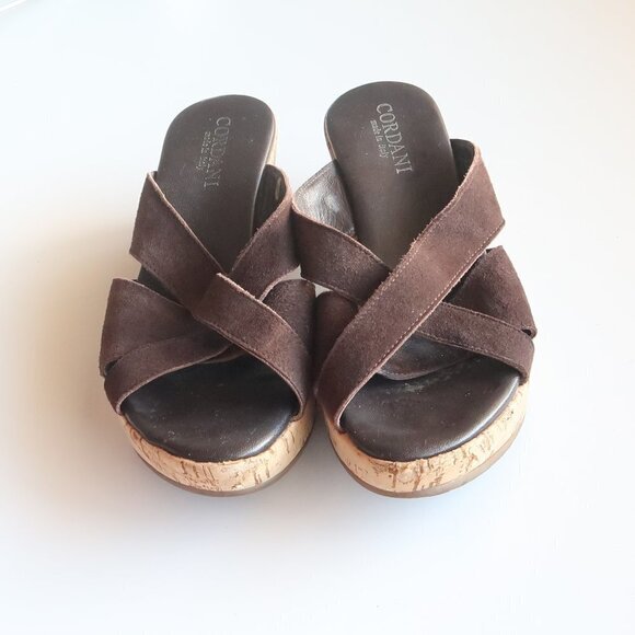 Cordani Brown Suede Slip On Cork Platform Mules / Clogs Heels / Sandals / Shoes - Picture 10 of 16